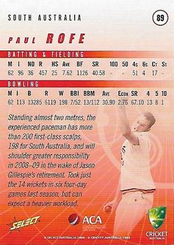 2008-09 Select Cricket Australia #89 Paul Rofe Back