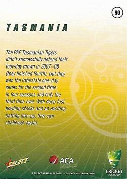 2008-09 Select Cricket Australia #90 Tasmania Logo Back