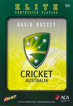 2008-09 Select Cricket Australia - Cricket Australia Elite Contracted Players #FS11 David Hussey Back