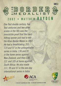 2008-09 Select Cricket Australia - Allan Border Medallist Sketch #BMS3 Matthew Hayden Back