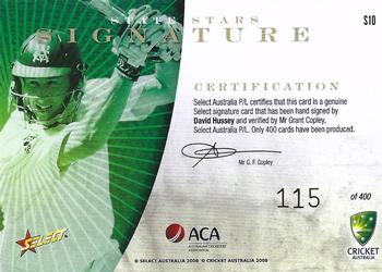 2008-09 Select Cricket Australia - State Stars Signatures #S10 David Hussey Back