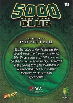 2009-10 Select - 5000 Test Runs Club #TR1 Ricky Ponting Back