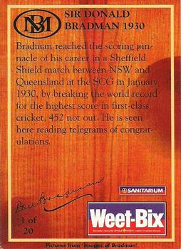 1996 Weet-Bix The Bradman Collection #1 Sir Donald Bradman Back