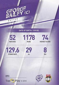 2018-19 Tap 'N' Play CA/BBL/WBBL - Base Parallel #093 George Bailey Back