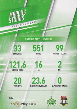 2018-19 Tap 'N' Play CA/BBL/WBBL - Base Parallel #137 Marcus Stoinis Back