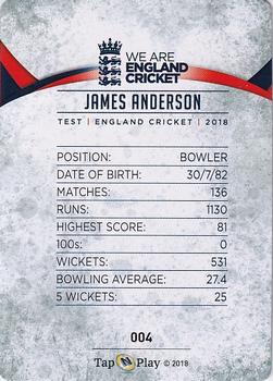 2018 Tap 'N' Play We are England Cricket - Silver Foil #004 James Anderson Back