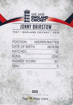 2018 Tap 'N' Play We are England Cricket - Silver Foil #005 Jonny Bairstow Back
