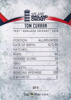 2018 Tap 'N' Play We are England Cricket - Silver Foil #011 Tom Curran Back