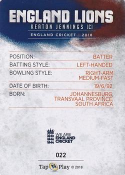 2018 Tap 'N' Play We are England Cricket - Silver Foil #022 Keaton Jennings Back