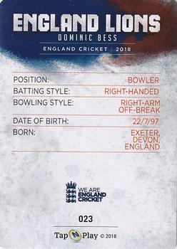 2018 Tap 'N' Play We are England Cricket - Silver Foil #023 Dominic Bess Back