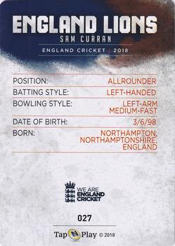 2018 Tap 'N' Play We are England Cricket - Silver Foil #027 Sam Curran Back