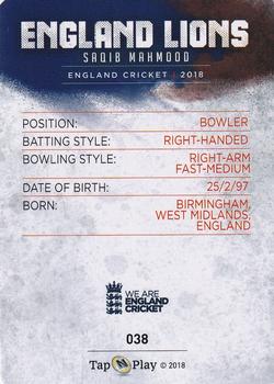 2018 Tap 'N' Play We are England Cricket - Silver Foil #038 Saqib Mahmood Back