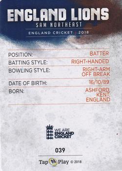 2018 Tap 'N' Play We are England Cricket - Silver Foil #039 Sam Northeast Back