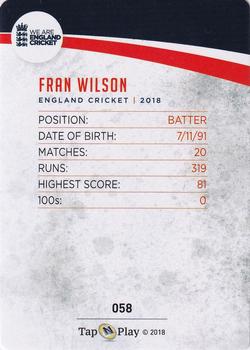 2018 Tap 'N' Play We are England Cricket - Silver Foil #058 Fran Wilson Back