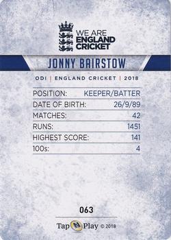 2018 Tap 'N' Play We are England Cricket - Silver Foil #063 Jonny Bairstow Back