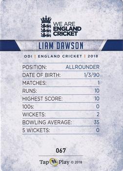 2018 Tap 'N' Play We are England Cricket - Silver Foil #067 Liam Dawson Back