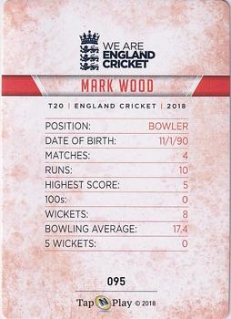 2018 Tap 'N' Play We are England Cricket - Silver Foil #095 Mark Wood Back