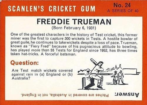 1965 Scanlen's Cricket #24 Freddie Trueman Back