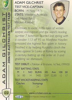 2004-05 Elite Sports Cricket Australia #02 Adam Gilchrist Back