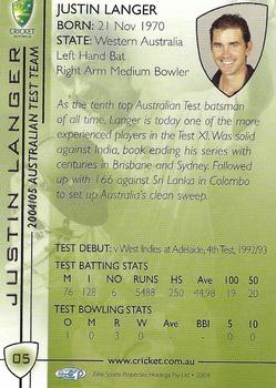 2004-05 Elite Sports Cricket Australia #05 Justin Langer Back