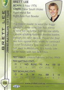 2004-05 Elite Sports Cricket Australia #06 Brett Lee Back