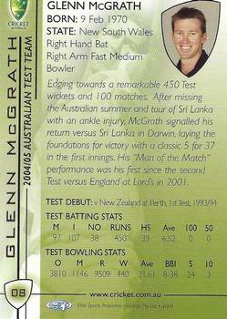 2004-05 Elite Sports Cricket Australia #08 Glenn McGrath Back