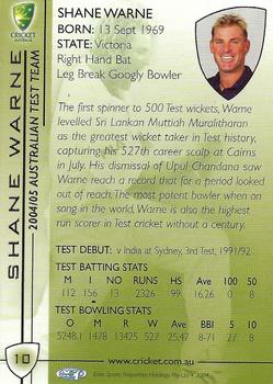 2004-05 Elite Sports Cricket Australia #10 Shane Warne Back