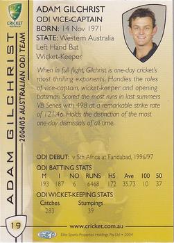 2004-05 Elite Sports Cricket Australia #19 Adam Gilchrist Back