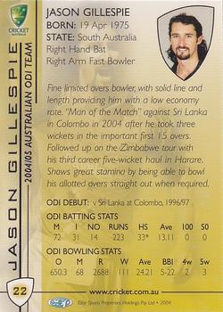 2004-05 Elite Sports Cricket Australia #22 Jason Gillespie Back
