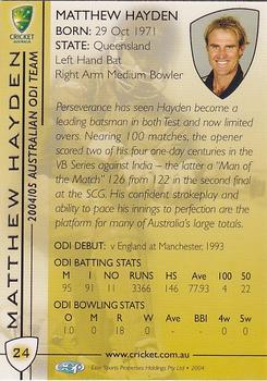 2004-05 Elite Sports Cricket Australia #24 Matthew Hayden Back
