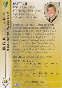 2004-05 Elite Sports Cricket Australia #25 Brett Lee Back