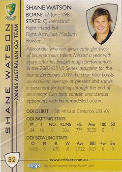 2004-05 Elite Sports Cricket Australia #32 Shane Watson Back