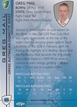 2004-05 Elite Sports Cricket Australia #35 Greg Mail Back