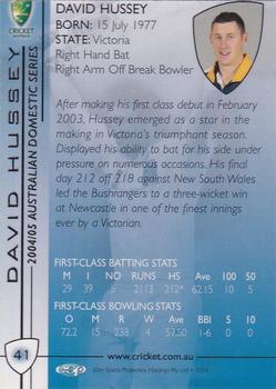 2004-05 Elite Sports Cricket Australia #41 David Hussey Back