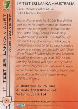 2004-05 Elite Sports Cricket Australia #71 Shane Warne Back