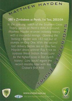2004-05 Elite Sports Cricket Australia - Triple Centurions #TC1 Matthew Hayden Back