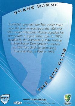 2004-05 Elite Sports Cricket Australia - The 200 Club #200C1 Shane Warne Back