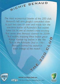 2004-05 Elite Sports Cricket Australia - The 200 Club #200C5 Richie Benaud Back