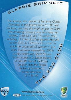2004-05 Elite Sports Cricket Australia - The 200 Club #200C8 Clarrie Grimmett Back