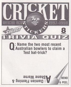 1997-98 Select Cricket Stickers #8 Jason Gillespie / Matthew Elliott Back