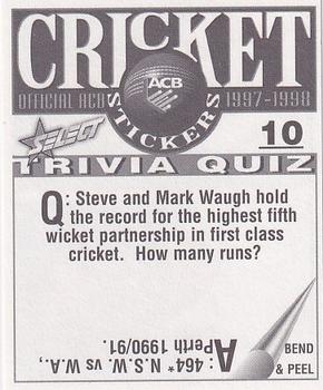 1997-98 Select Cricket Stickers #10 Adam Gilchrist / Michael Kasprowicz Back