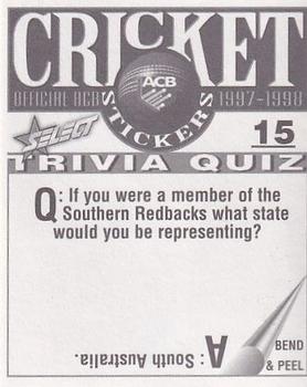 1997-98 Select Cricket Stickers #15 Justin Langer Back