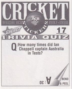 1997-98 Select Cricket Stickers #17 Paul Reiffel Back