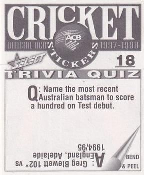 1997-98 Select Cricket Stickers #18 Ian Healy Back