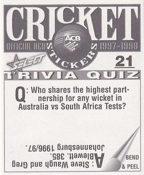 1997-98 Select Cricket Stickers #21 Mark Waugh Back