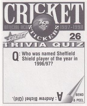 1997-98 Select Cricket Stickers #26 Shane Warne Back