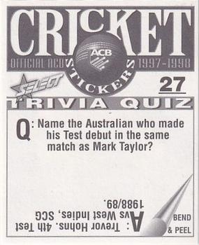 1997-98 Select Cricket Stickers #27 Stuart Law Back