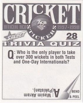1997-98 Select Cricket Stickers #28 Glenn McGrath Back