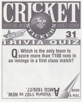 1997-98 Select Cricket Stickers #31 Greg Blewett Back