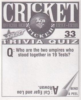 1997-98 Select Cricket Stickers #33 Matthew Hayden Back